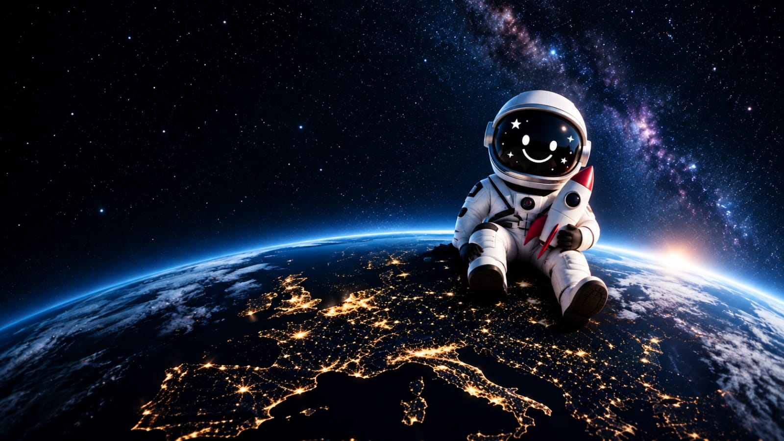 Vanverse astronaut iznad osvijetljene Europe